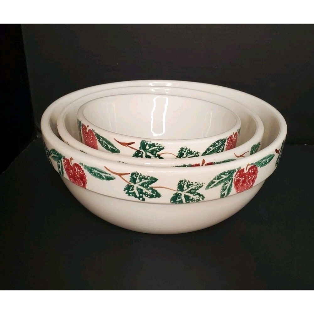 Crock Shop Mixing Bowl Santa Ana Apples & Ivy Rustic Country, 11.75" Heavy Vtg